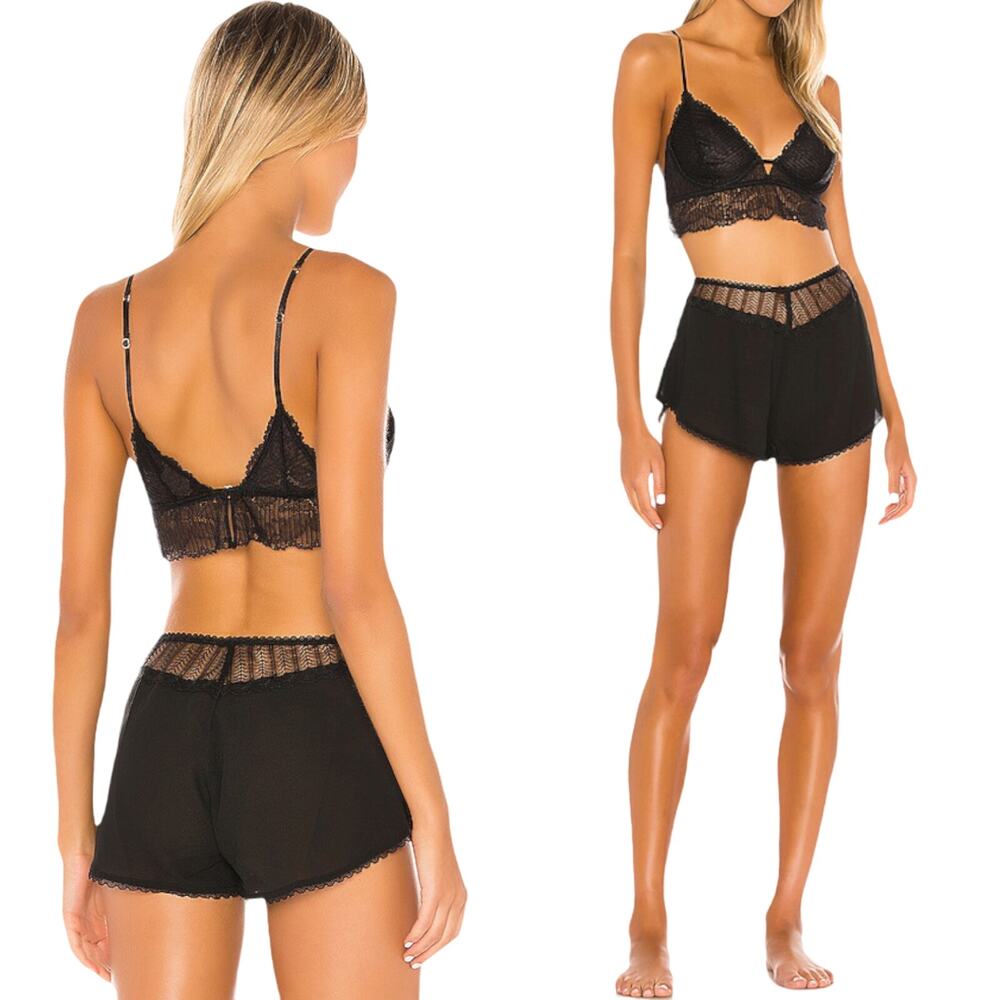 FREE PEOPLE Black Alyssa Lace Plunge Underwire Bra Bralette Crop X-Small NWT